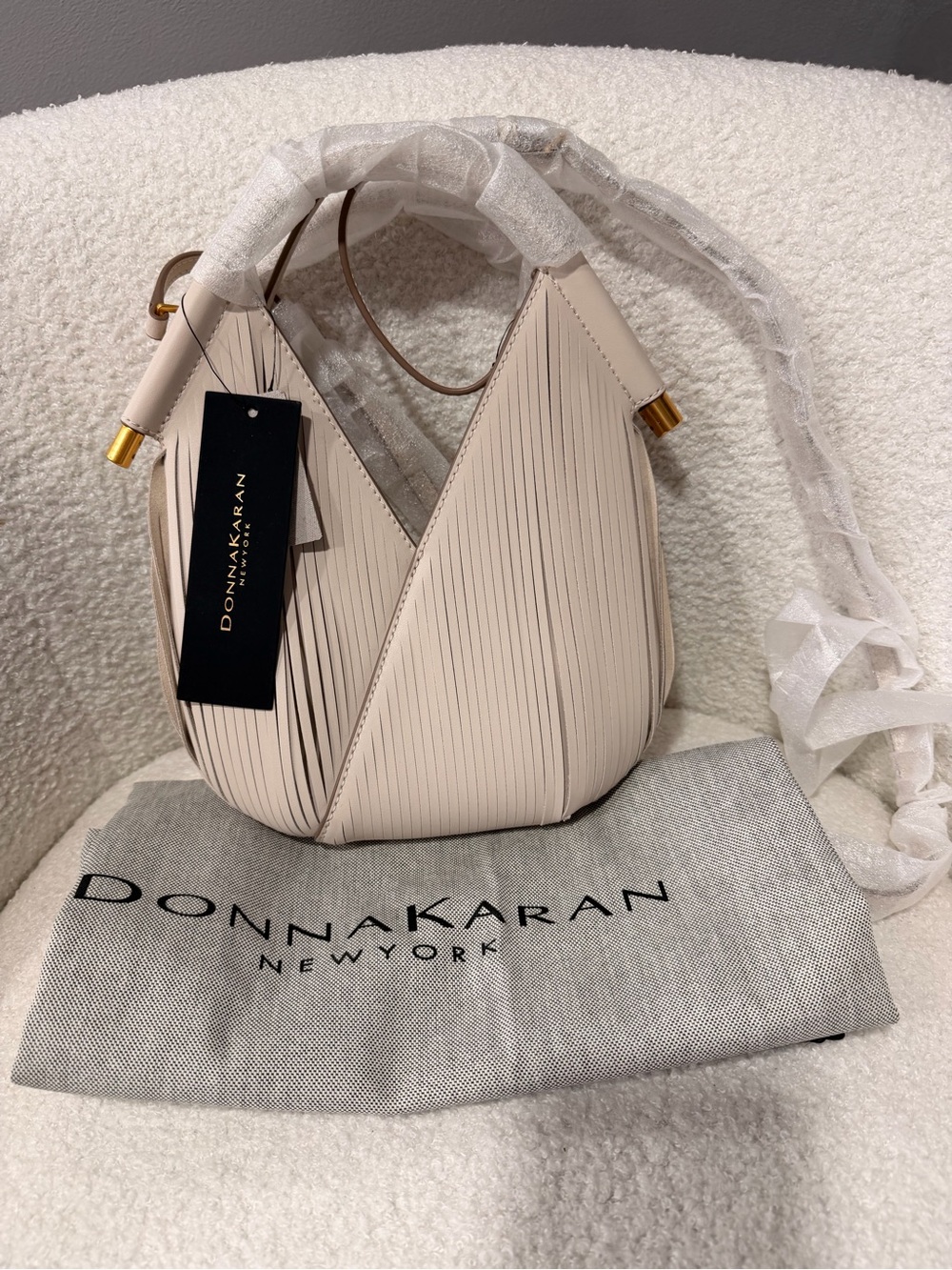 Donna Karan Mini Cream Pleated Hobo Bag
